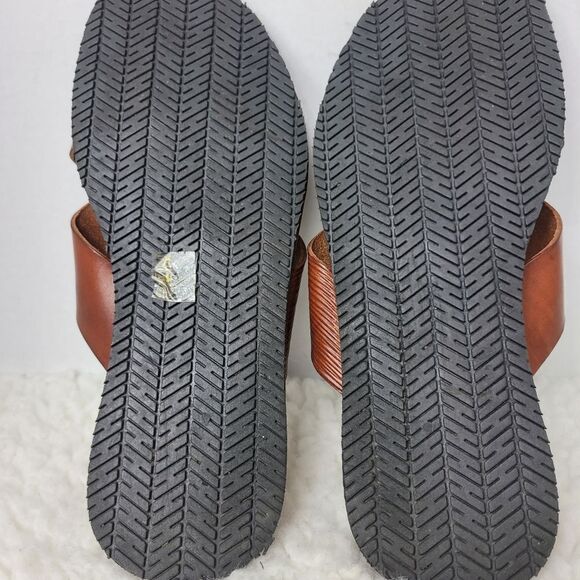 Paul Frederick Men's  Slide Sandal Size 12  Brown Leatger Crisscross Open Toe - Picture 10 of 10
